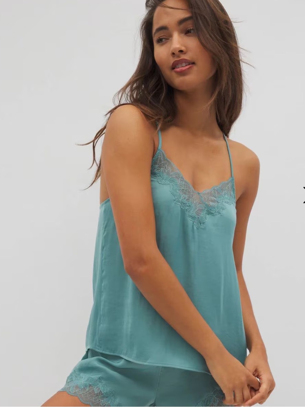 Soma Crinkle Satin Lace Trim Pajama Cami & Shorts